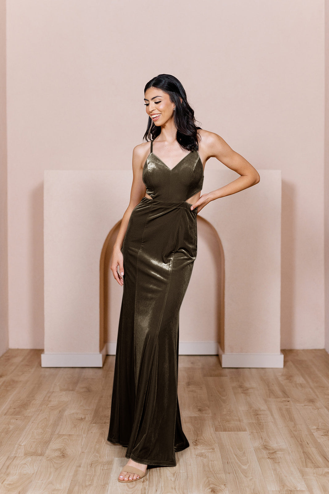 Sample Dusty Olive Ryah Velvet Dress | Ready To Ship 14 Sample Dusty Olive Ryah Velvet Dress | Ready To Ship 14