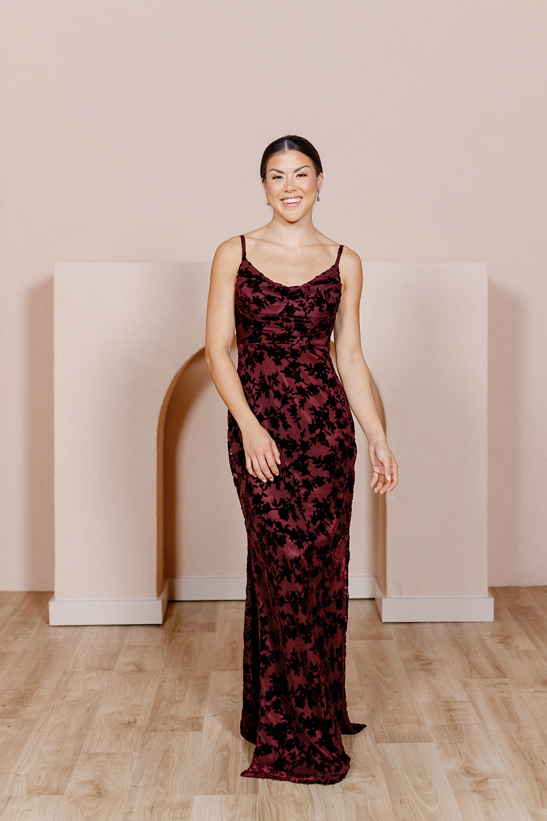 Skye Floral Burnout Velvet Dress | Made To Order Burgundy Skye Floral Burnout Velvet Dress | Made To Order Burgundy