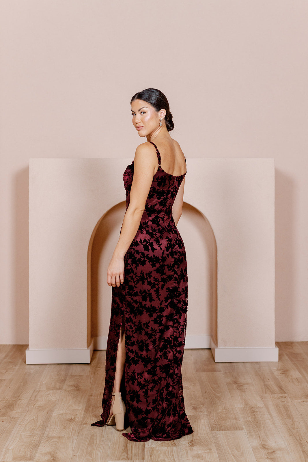 Skye Floral Burnout Velvet Dress | Made to Order Navy Skye Floral Burnout Velvet Dress | Made to Order Navy