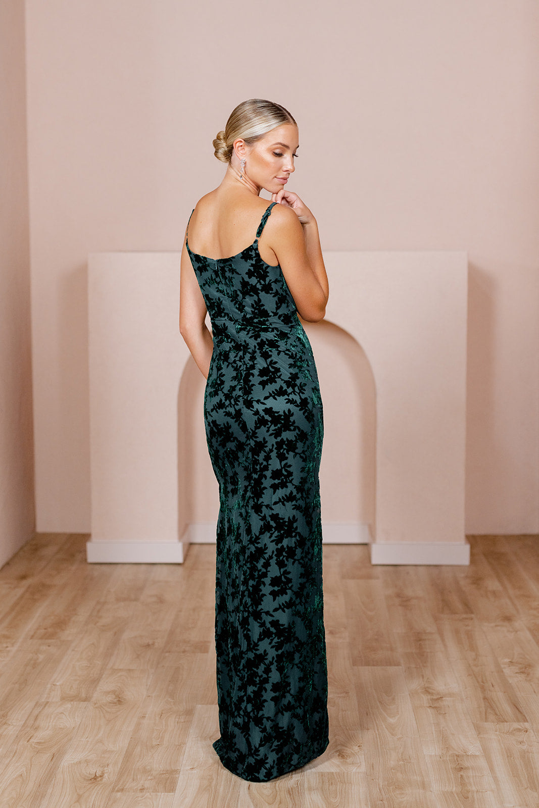 Skye Floral Burnout Velvet Dress | Made To Order Navy Skye Floral Burnout Velvet Dress | Made To Order Navy